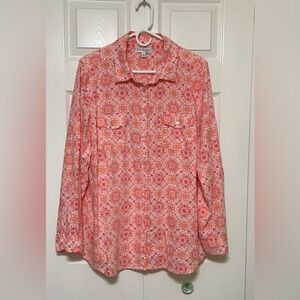 Kim Rogers Floral Button Down Shirt - Pink and Orange